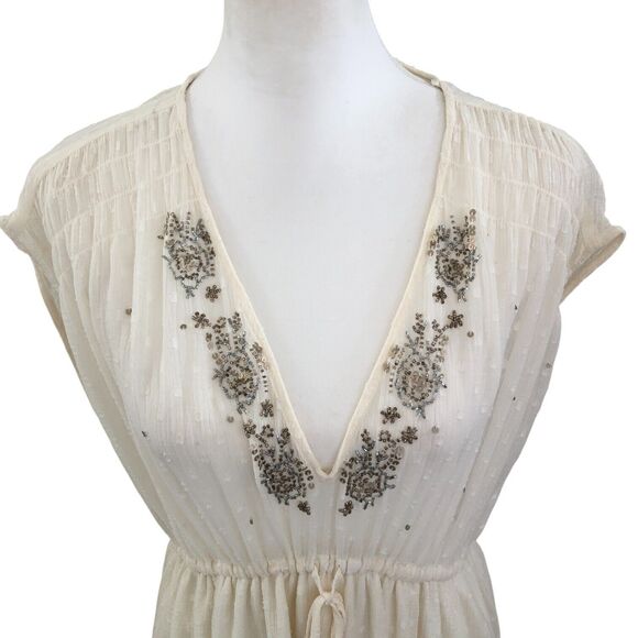 Zara Sexy Sheer Plunging V-Neck Sequin Cocktail Party Beachy Mini Dress M - Picture 6 of 16